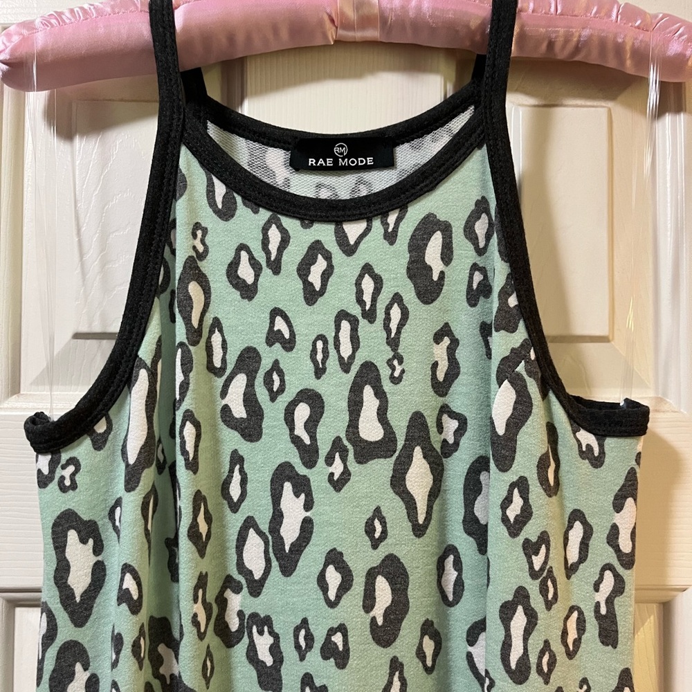 Rae Mode razorback maxi dress. Size small. Sage with leopard pattern.